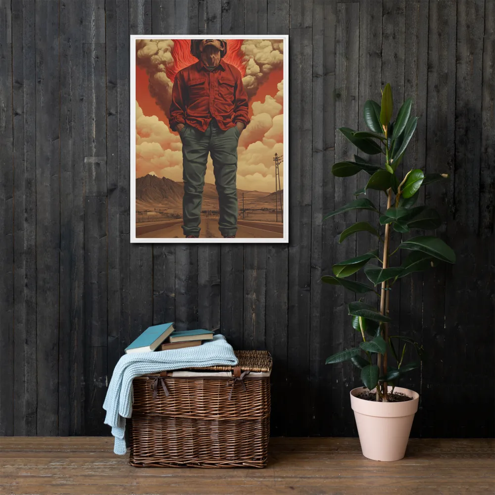 Defiant Spirit in a Surreal Landscape | Canvas with White Frame | 24″×32″