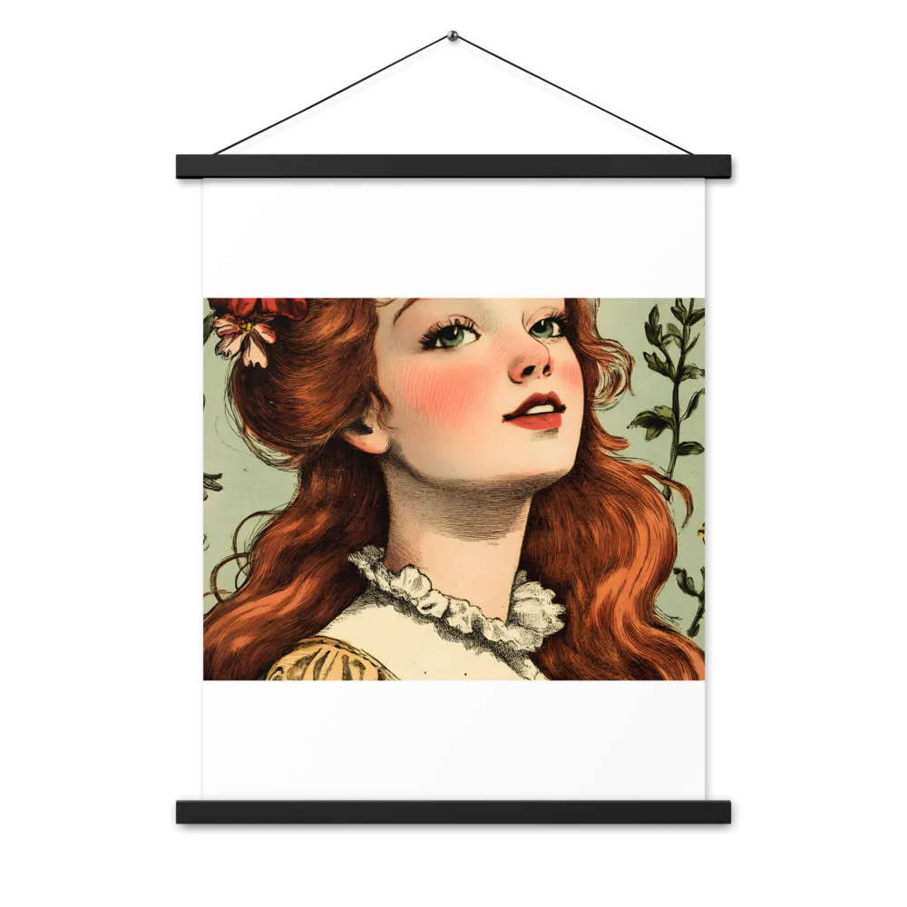 Whimsical Portrait of a Flower-Adorned Girl | Poster With Black Wood Hanger | 18″×24″