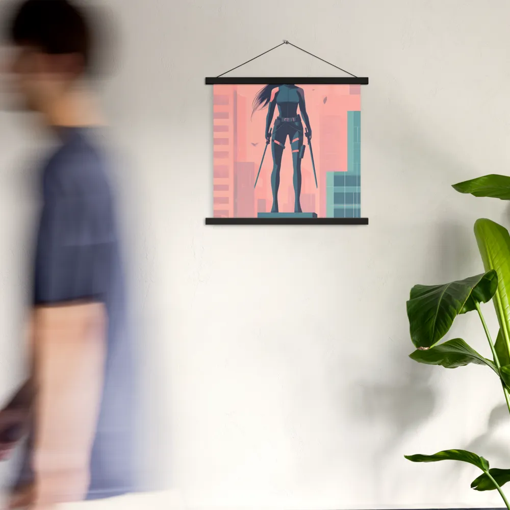 Urban Sentinel: A Warrior's Stand | Poster With Black Wood Hanger | 18″×18″