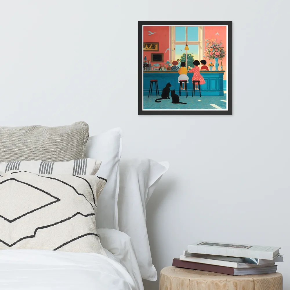 Sunlit Café Counter 
 Poster with Black Frame | 16″x 16″