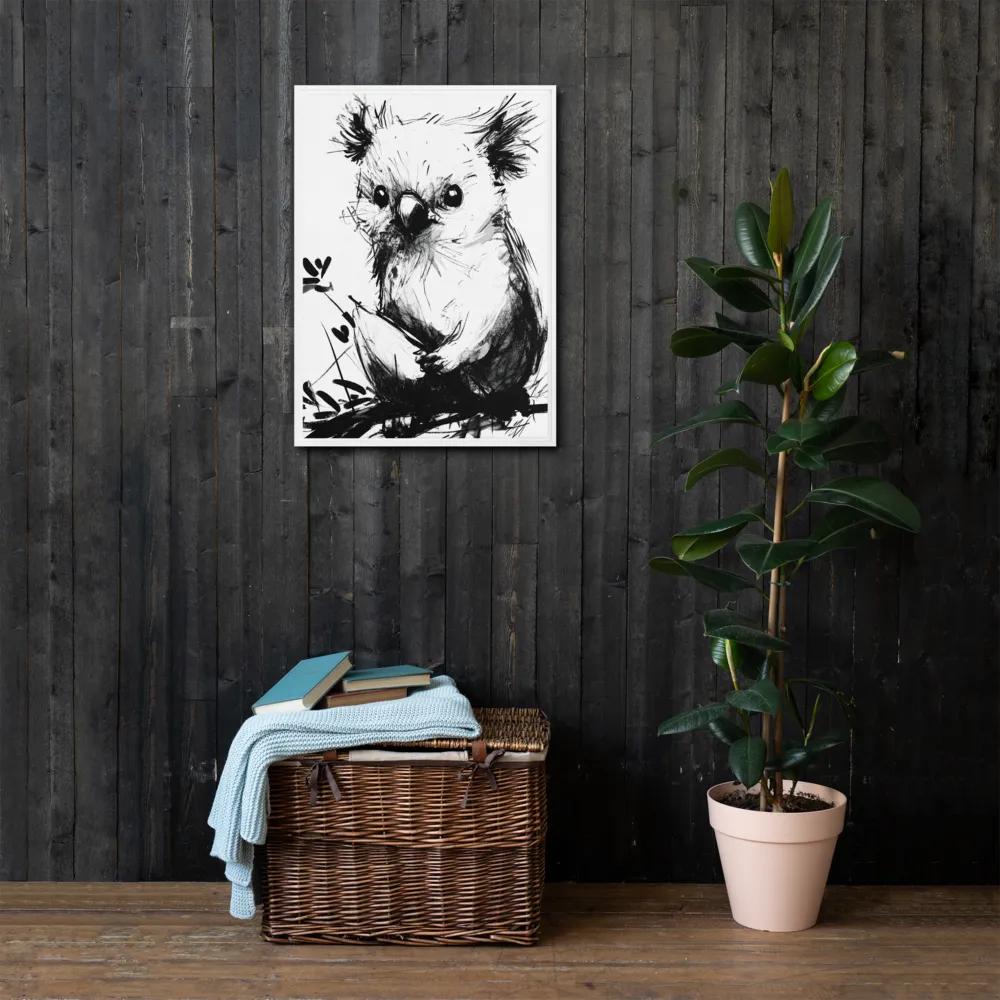 Whimsical Koala in Ink | Canvas with White Frame | 20″×28″