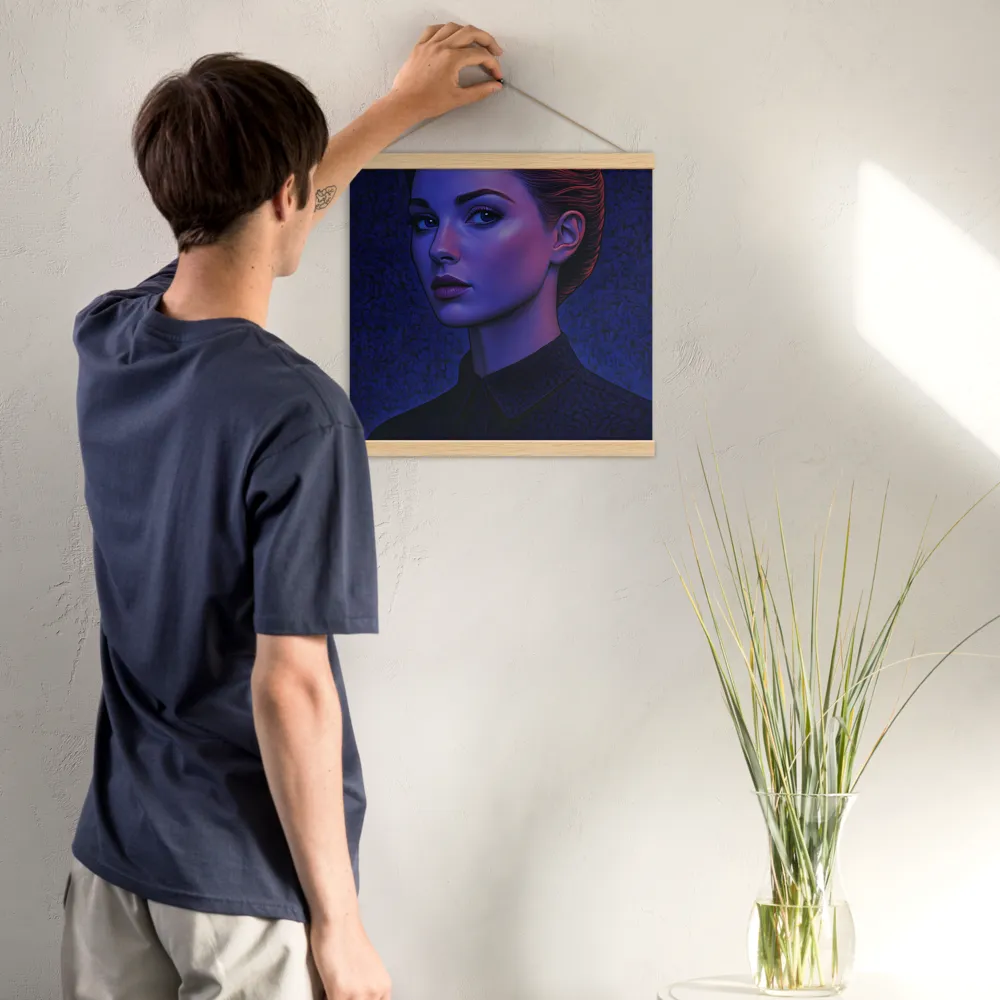 Ethereal Portrait in Blue and Red | Poster With Oak Wood Hanger | 16″×16″