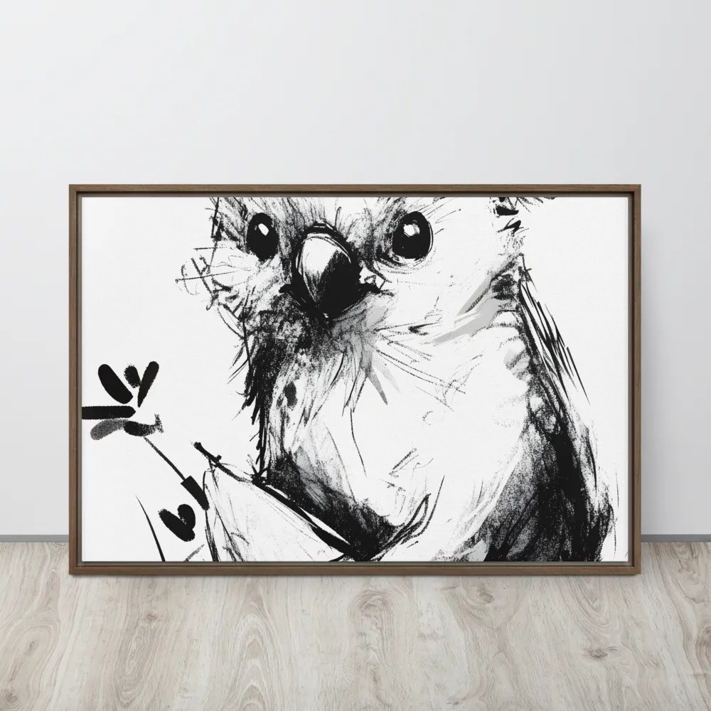 Whimsical Koala in Ink | Canvas with Brown Frame | 24″×36″