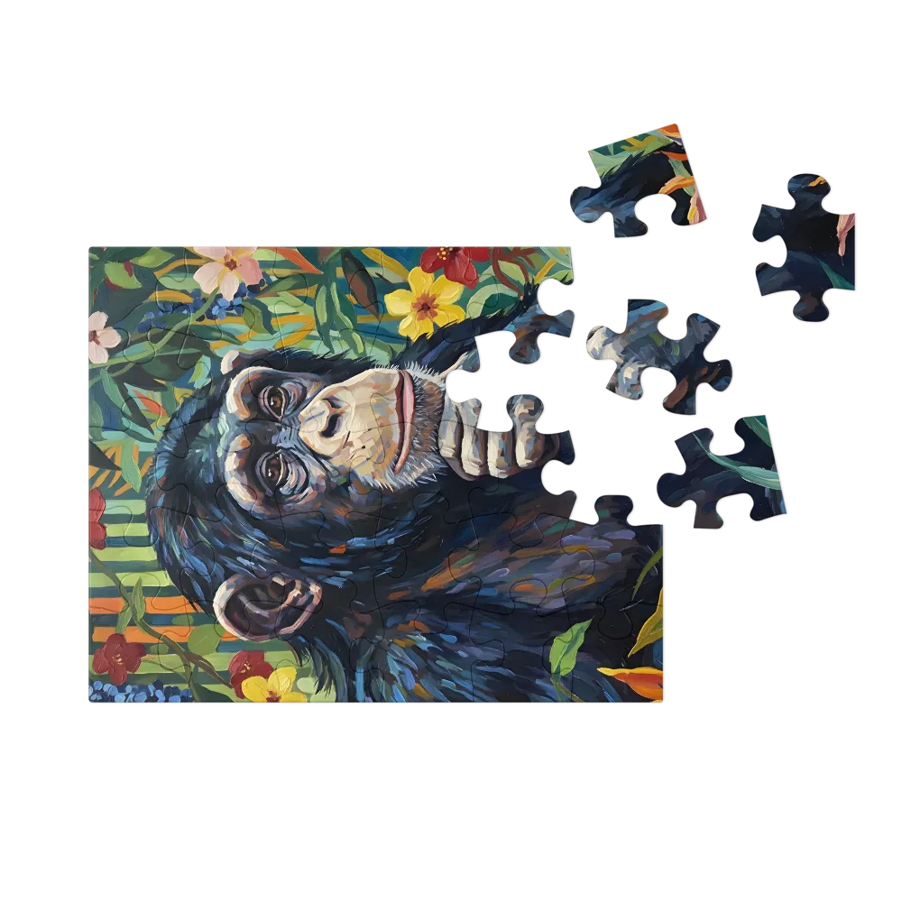 Contemplative Chimpanzee 
 Jigsaw Puzzle in Tin Box