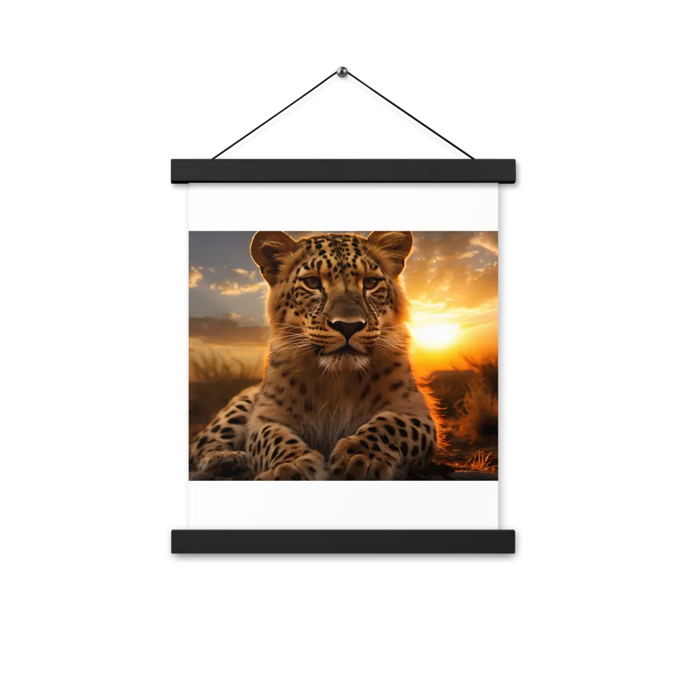 Regal Presence: The Leopard at Sunset | Poster With Black Wood Hanger | 11″×14″