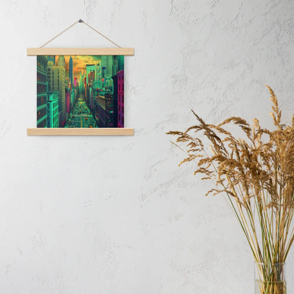 Urban Surrealism: Neon Dreams | Poster With Oak Wood Hanger | 10″×10″