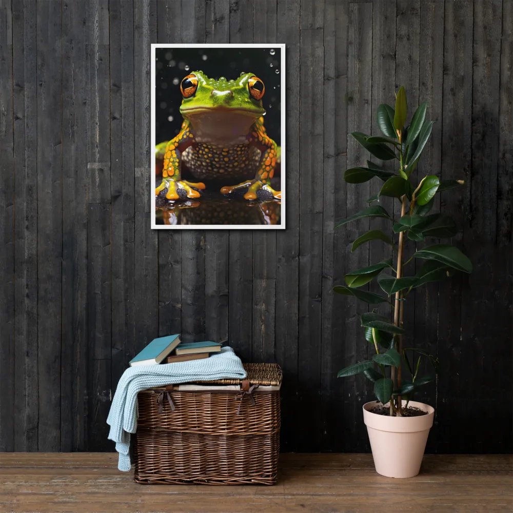 Emerald Elegance: The Frog in Focus | Canvas with White Frame | 20″×28″