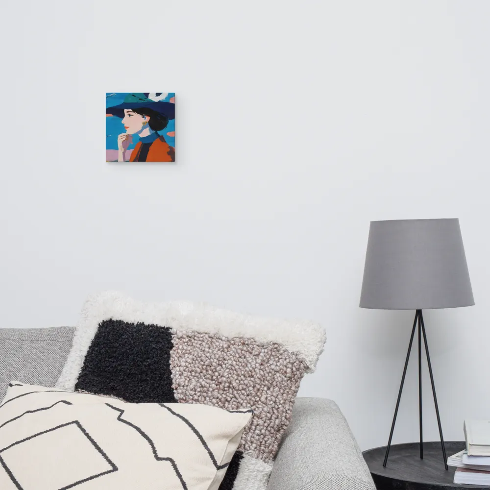 Woman in Blue Hat 
 Canvas | 8″x 8″