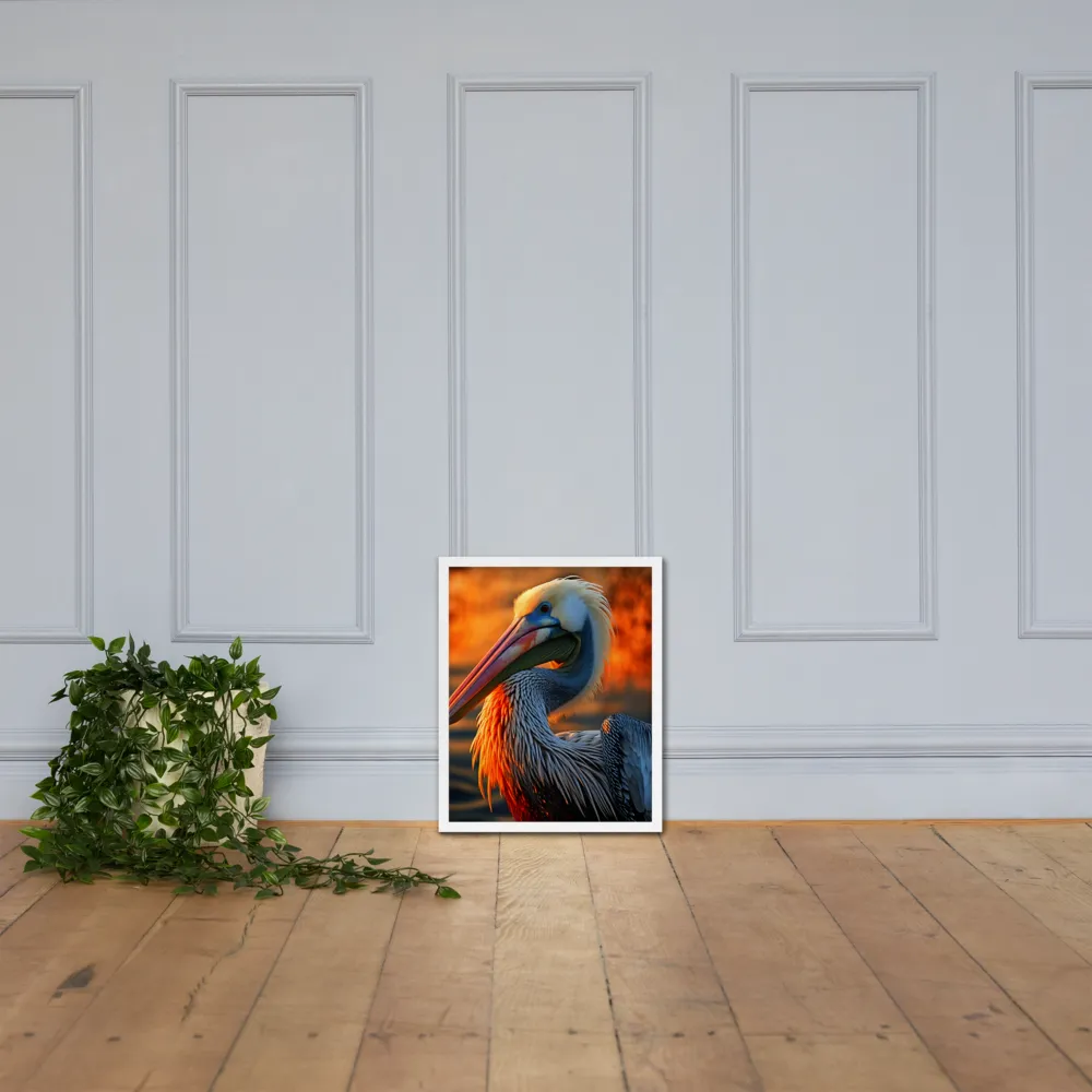 Elegance of the Pelican at Sunset | Poster with White Frame | 16″×20″