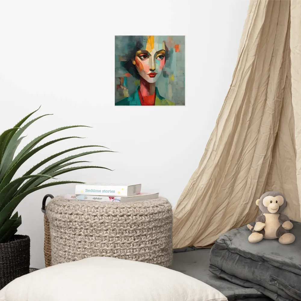 Teal Cubist Portrait 
 Poster | 12″x 12″