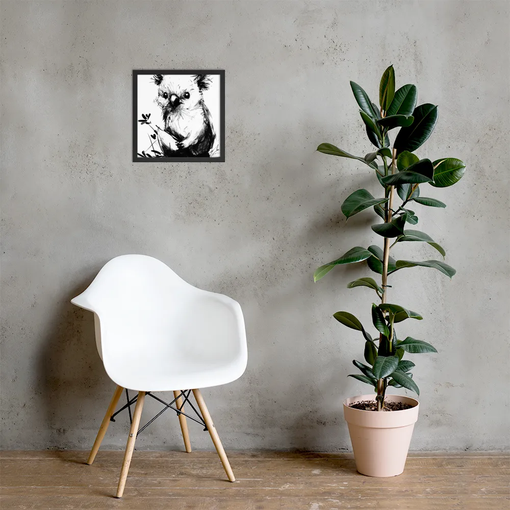 Whimsical Koala in Ink | Poster with Black Frame | 14″×14″