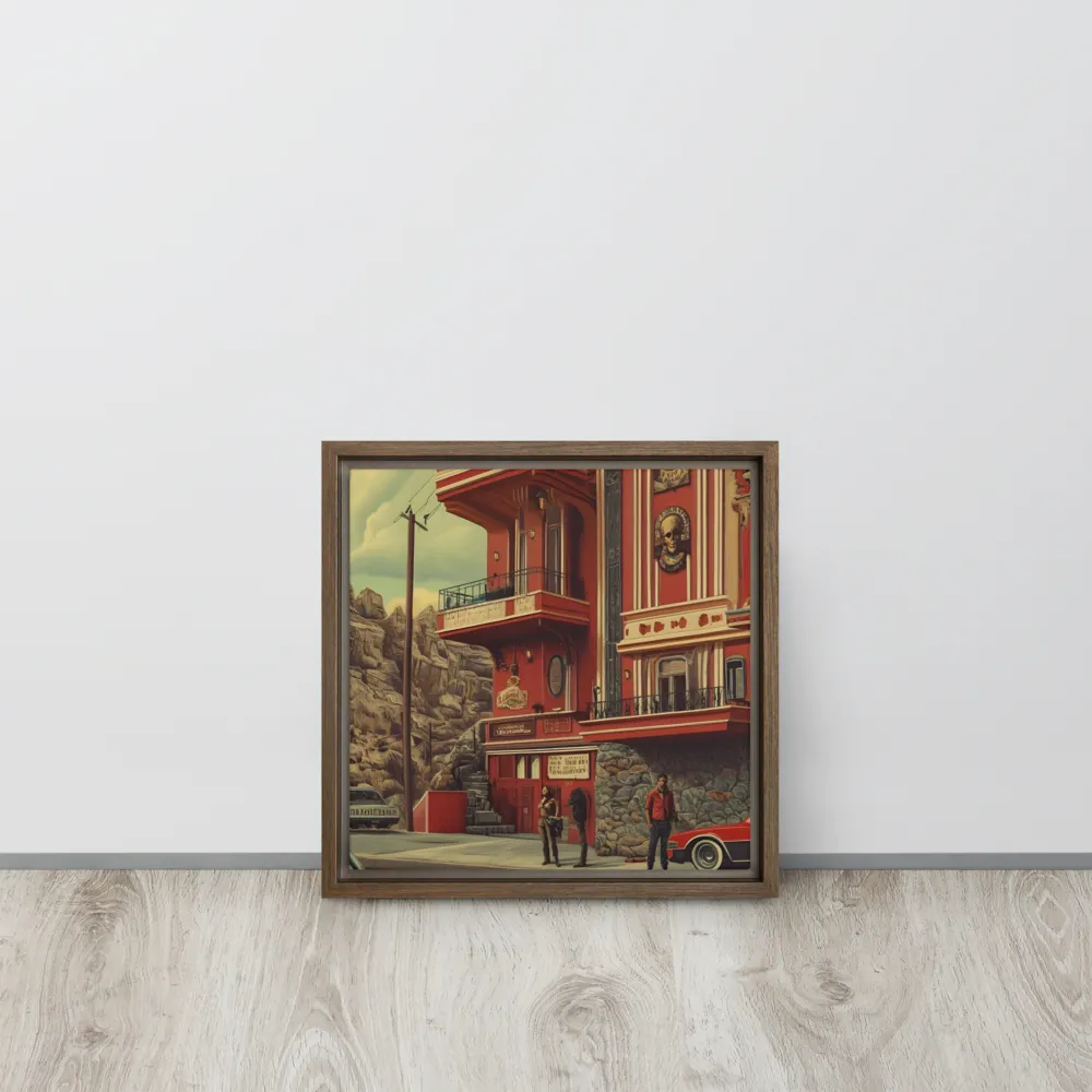 Retro Urban Dreamscape | Canvas with Brown Frame | 12″×12″