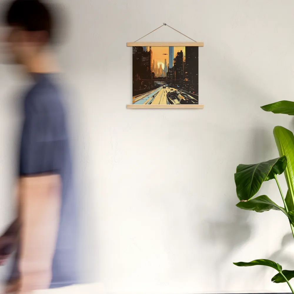 Metro Nexus: A Futuristic Cityscape | Poster With Oak Wood Hanger | 14″×14″