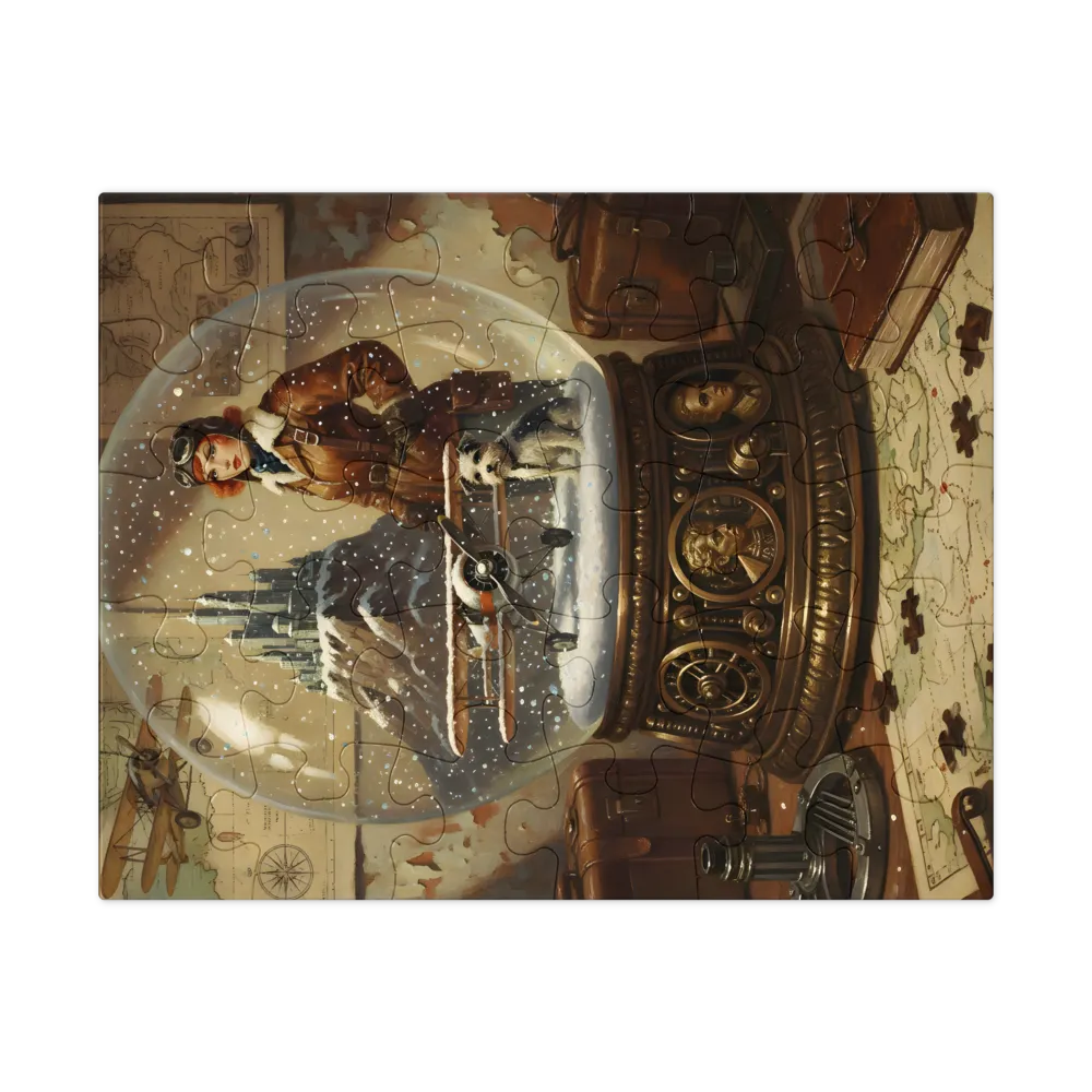 Aviator Snow Globe 
 Jigsaw Puzzle in Tin Box