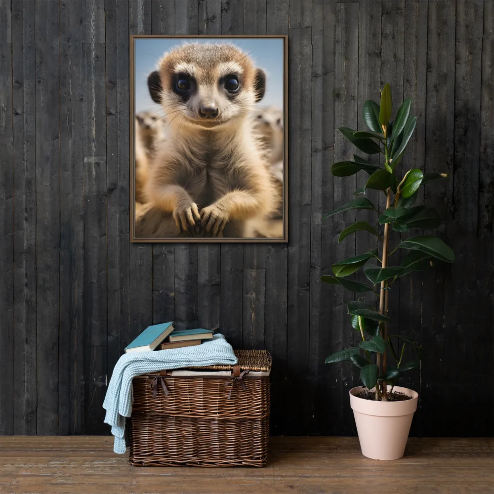 Curious Stance: The Meerkat's Gaze | Canvas with Brown Frame | 24″×32″