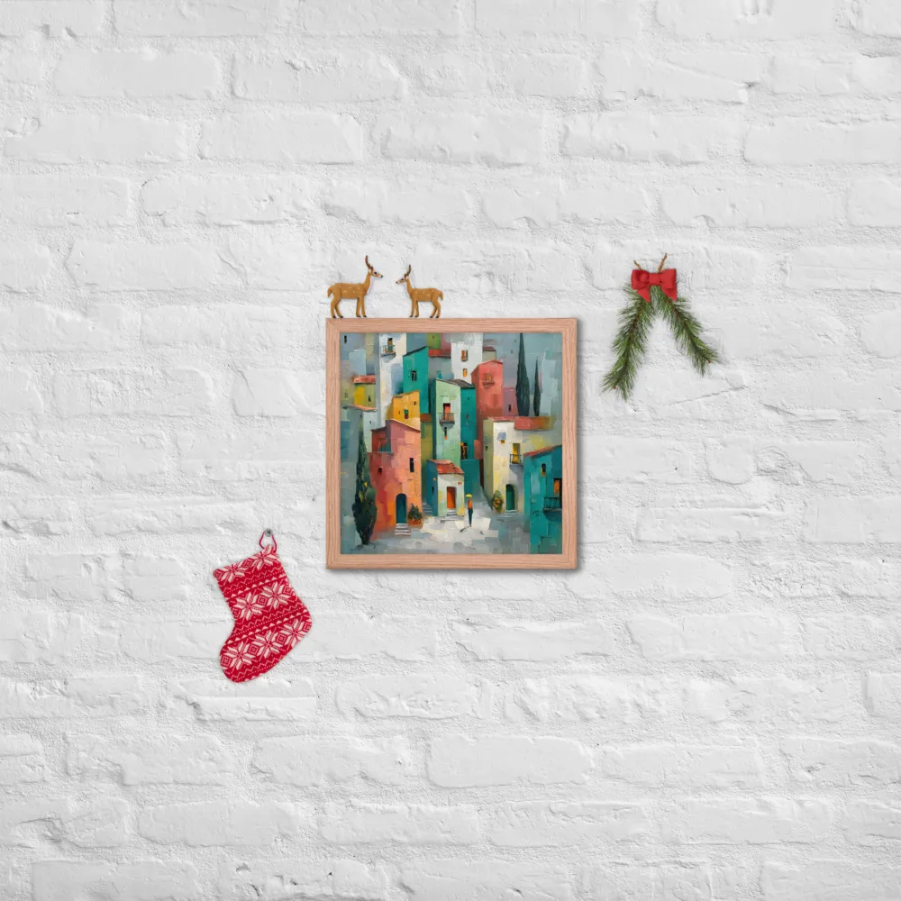 Sunlit Village 
 Poster with Red oak Frame | 14″x 14″