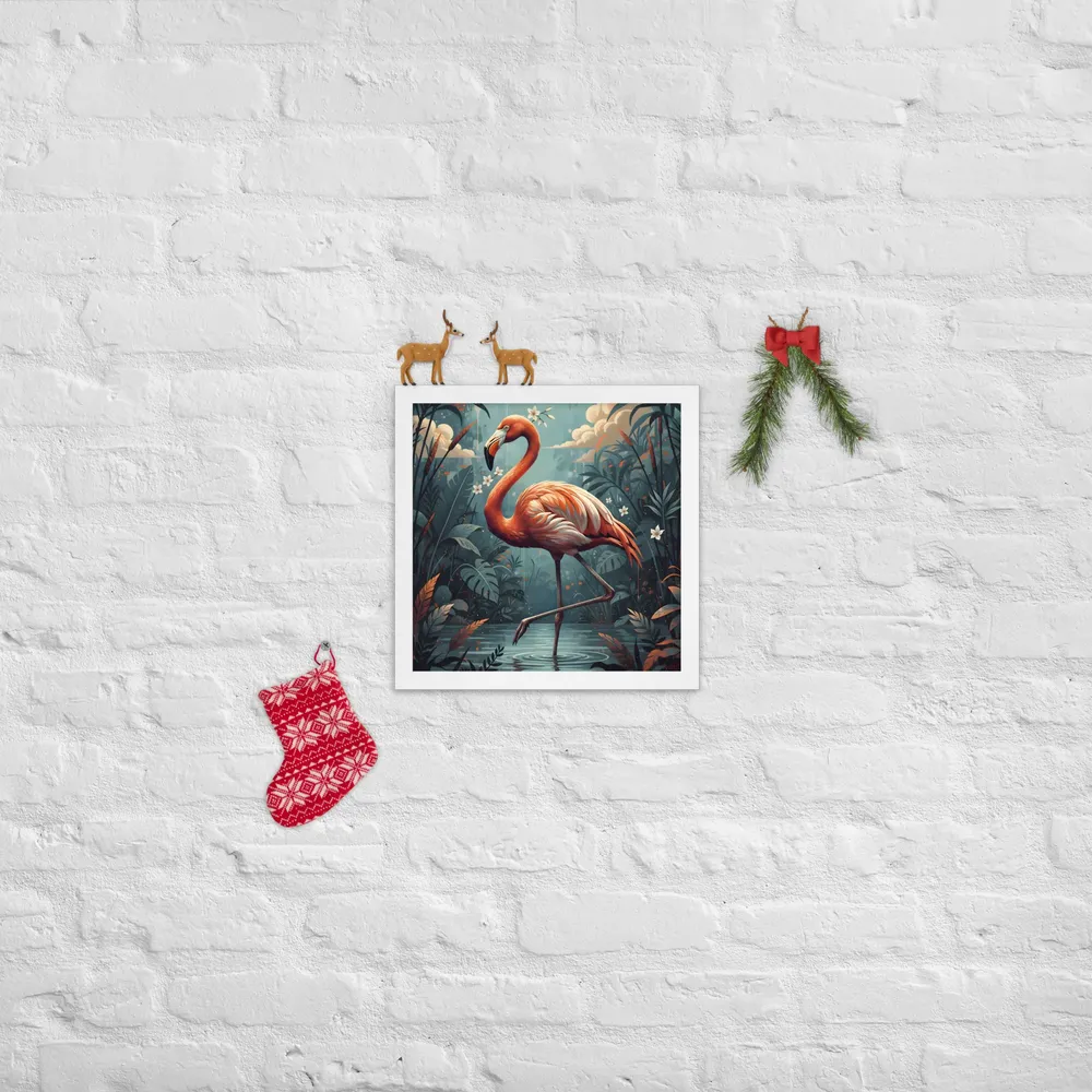 Twilight Flamingo 
 Poster with White Frame | 14″x 14″