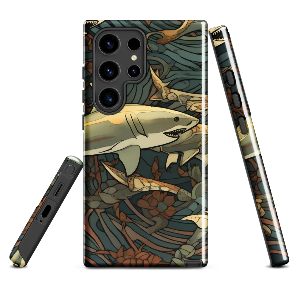Dynamic Harmony of Sharks and Flora | Phone Case |  S24 Ultra | Tough Case | Glossy