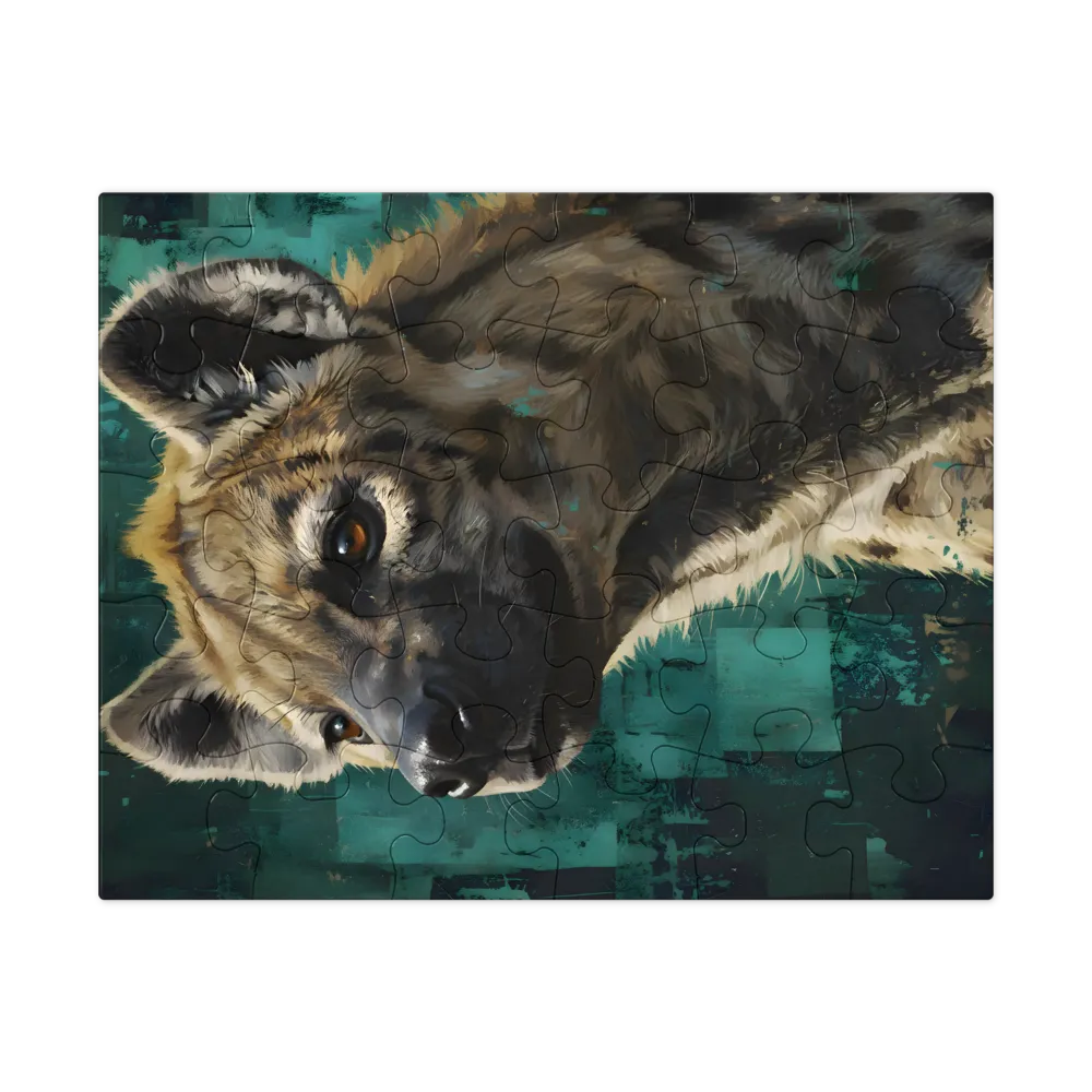 Teal Hyena Portrait 
 Jigsaw Puzzle in Tin Box