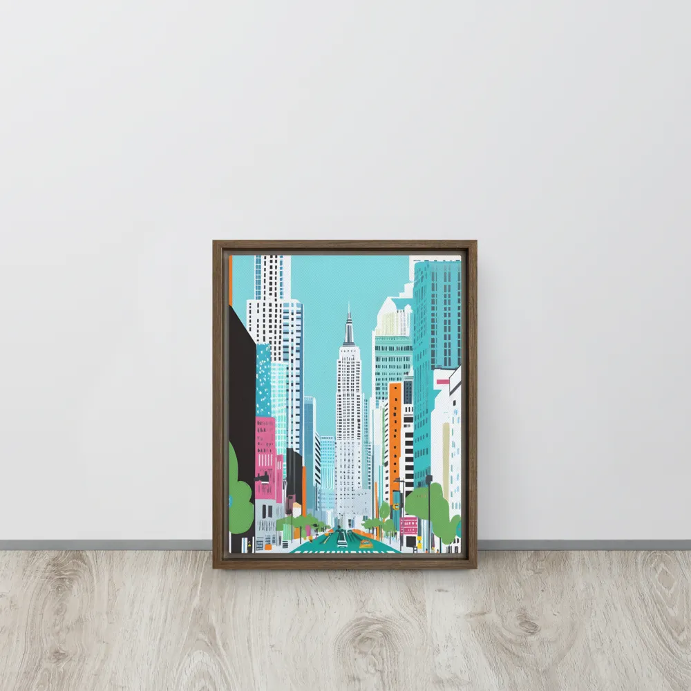 Urban Symphony: A Modern Cityscape | Canvas with Brown Frame | 11″×14″