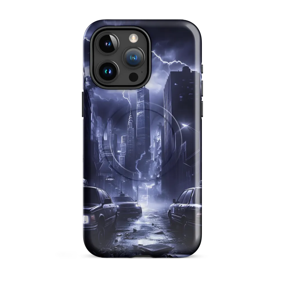 Stormy Cityscape: Shadows of the Night | Phone Case |  15 Pro Max | MagSafe® Tough Case | Glossy