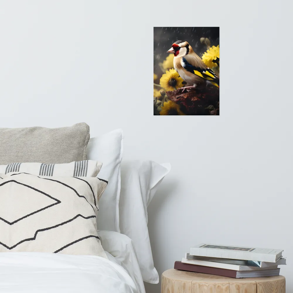 Harmony in Nature: A Goldfinch Amidst Blooms | Poster | 12″×16″
