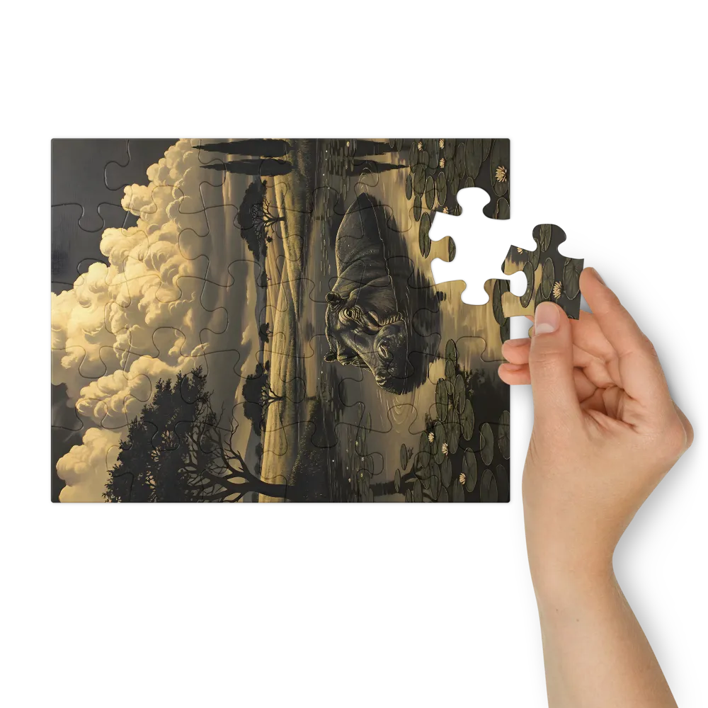 Hippo at Twilight 
 Jigsaw Puzzle in Tin Box