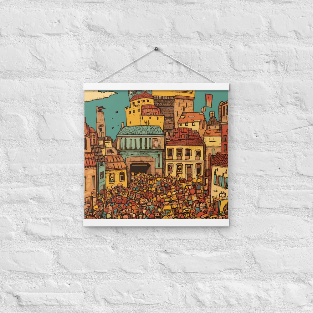The Quirky City Gathering | Poster With White Wood Hanger | 16″×16″