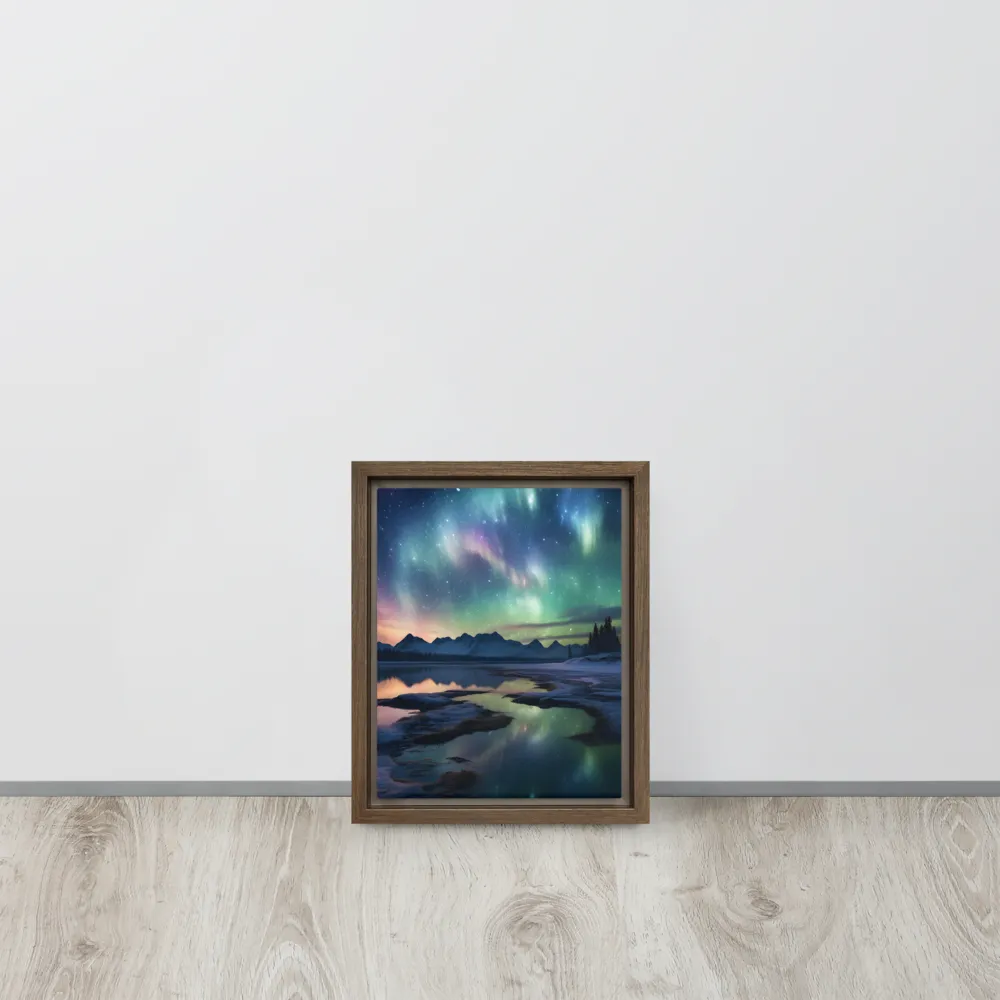 Ethereal Aurora: A Night Under the Stars | Canvas with Brown Frame | 8″×10″