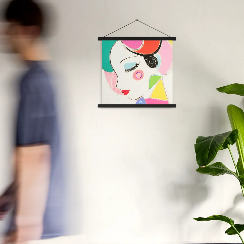 Whimsical Portrait in Colorful Abstraction | Poster With Black Wood Hanger | 18″×18″