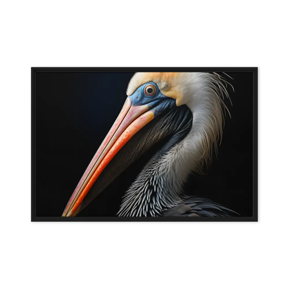 Majestic Portrait of a Pelican | Canvas with Black Frame | 24″×36″