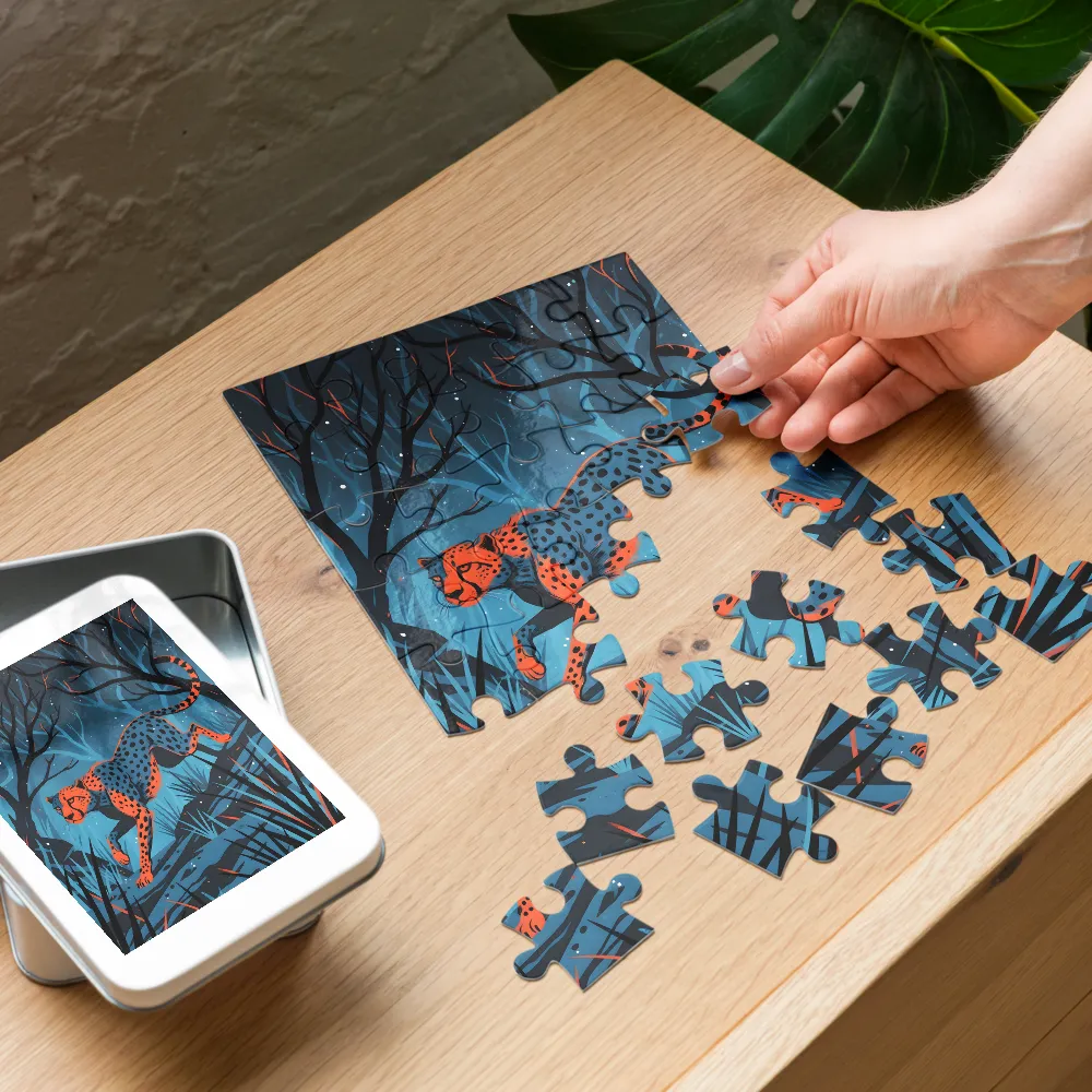 Midnight Cheetah 
 Jigsaw Puzzle in Tin Box