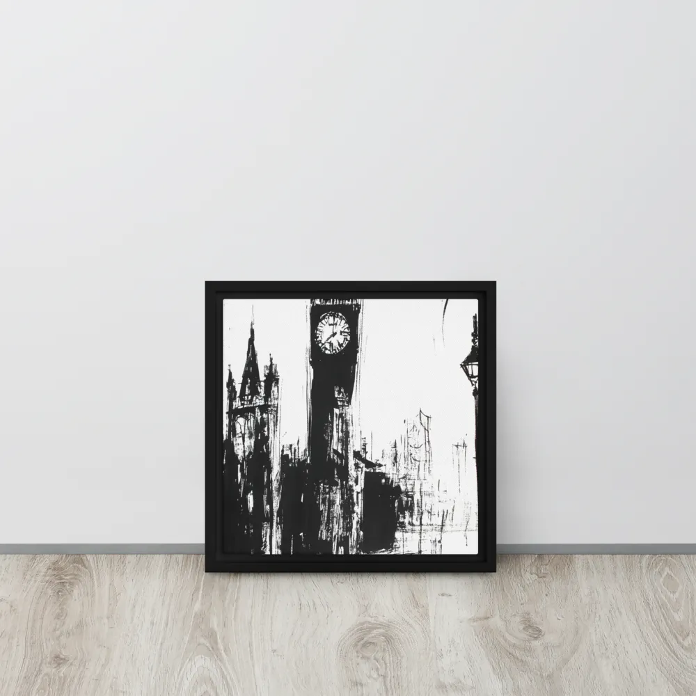 Clock Tower in Motion | Canvas with Black Frame | 12″×12″