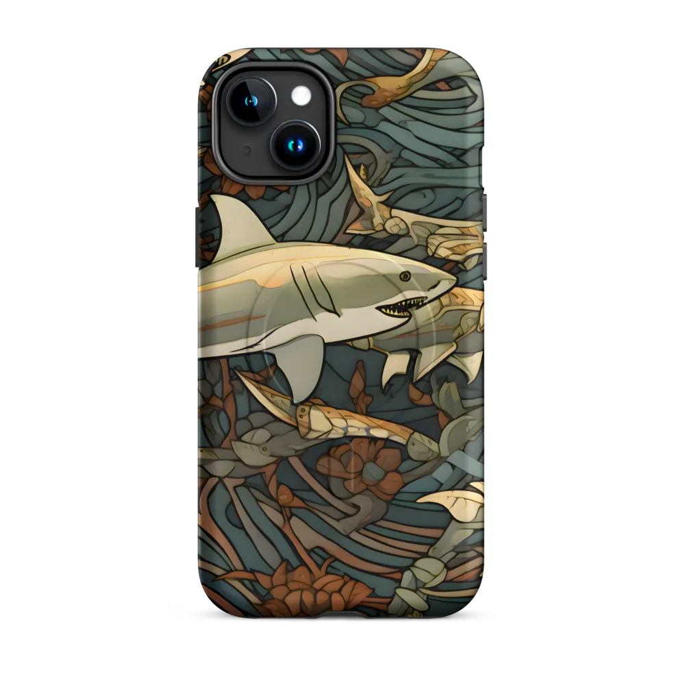 Dynamic Harmony of Sharks and Flora | Phone Case |  15 Plus | MagSafe® Tough Case | Matte
