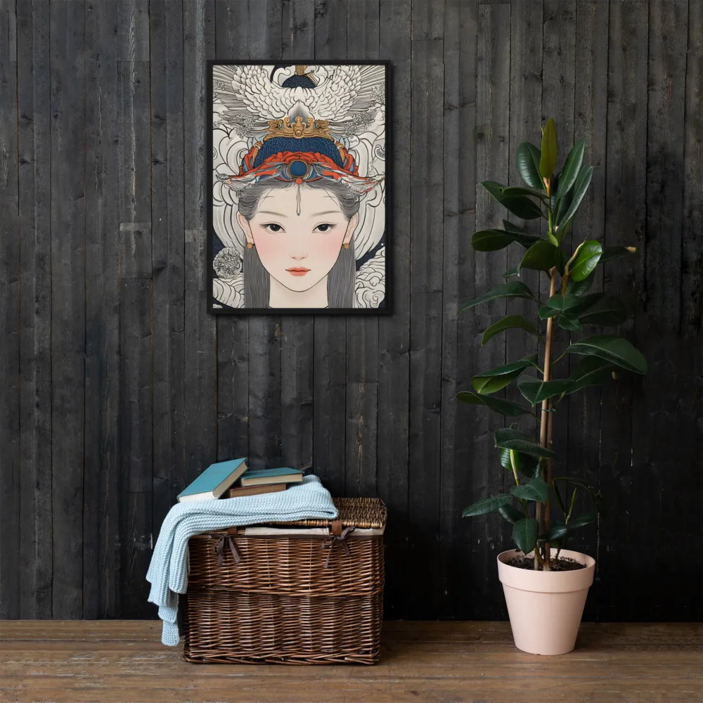 Serenity in Myth: A Traditional Portrait | Canvas with Black Frame | 20″×28″