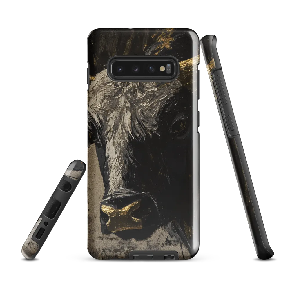 Majestic Bull: The Power in Black and Gold | Phone Case |  S10 Plus | Tough Case | Glossy