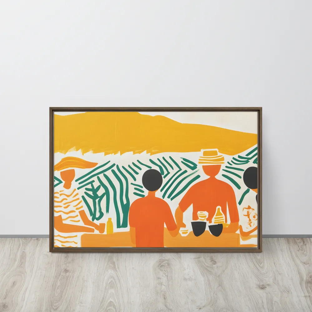 Summer Vibes: Café Conversations | Canvas with Brown Frame | 20″×30″