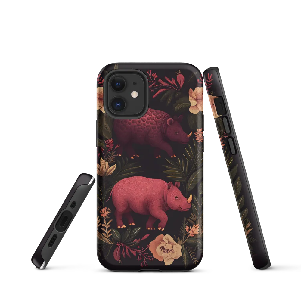 Rhinos in Floral Embrace