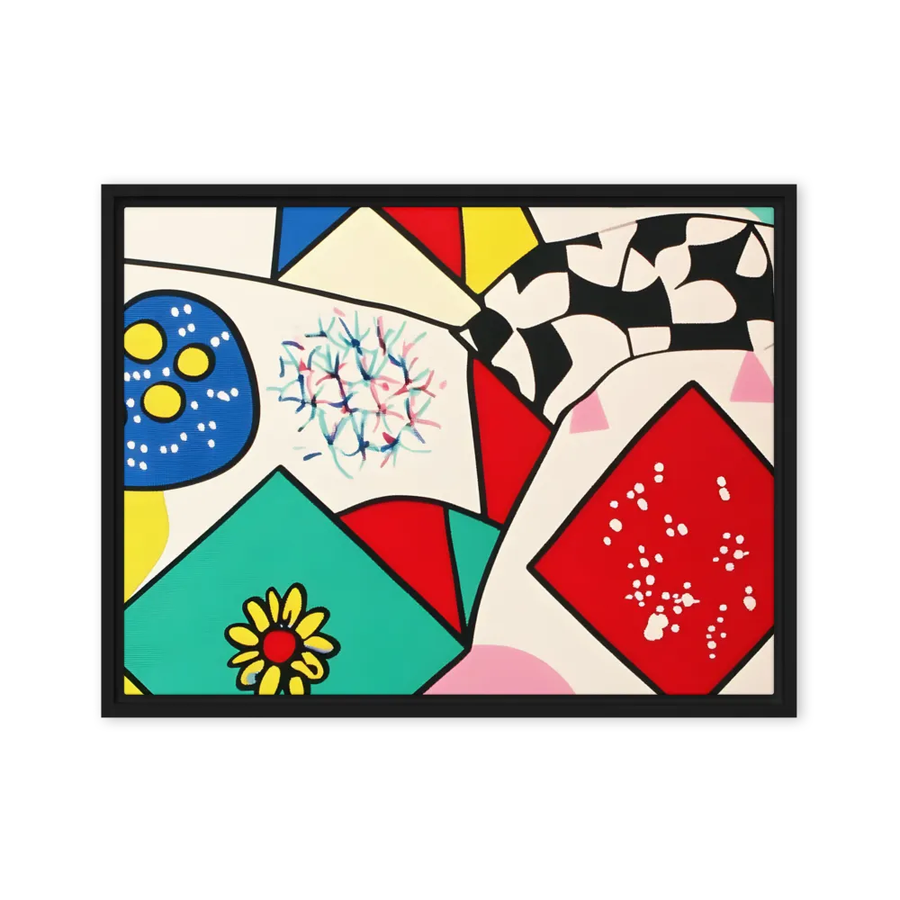 Joyful Geometry: A Playful Dance of Shapes and Colors | Canvas with Black Frame | 18″×24″