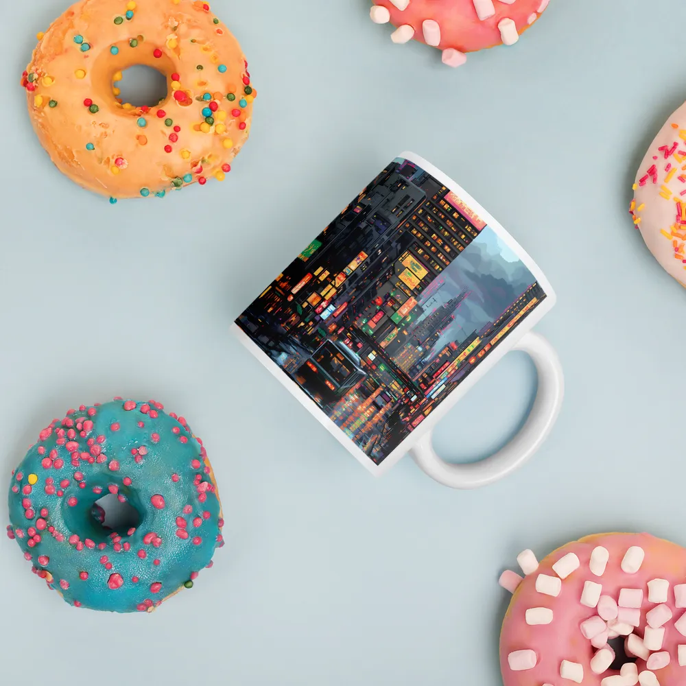 Neon Dreams: A Pixelated Urban Night | Mugs | Multiple Sizes & Colors