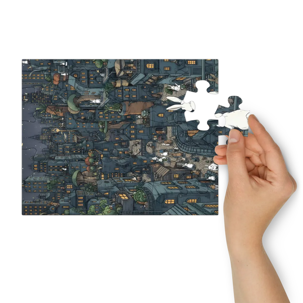 Moonlit Rabbit City 
 Jigsaw Puzzle in Tin Box