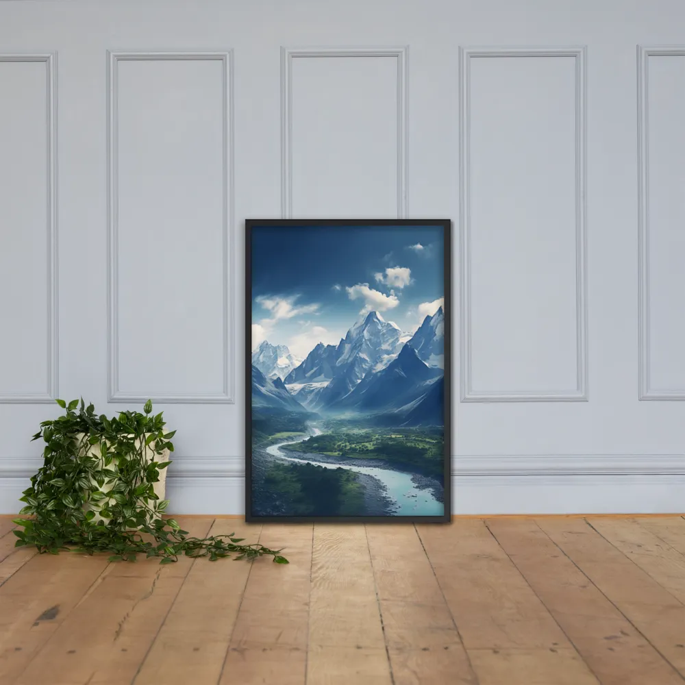 Majestic Serenity: A Landscape of Mountains and Rivers | Poster with Black Frame | 24″×36″
