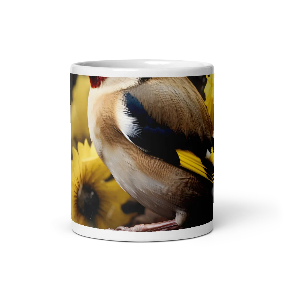 Harmony in Nature: A Goldfinch Amidst Blooms | Mugs | Multiple Sizes & Colors