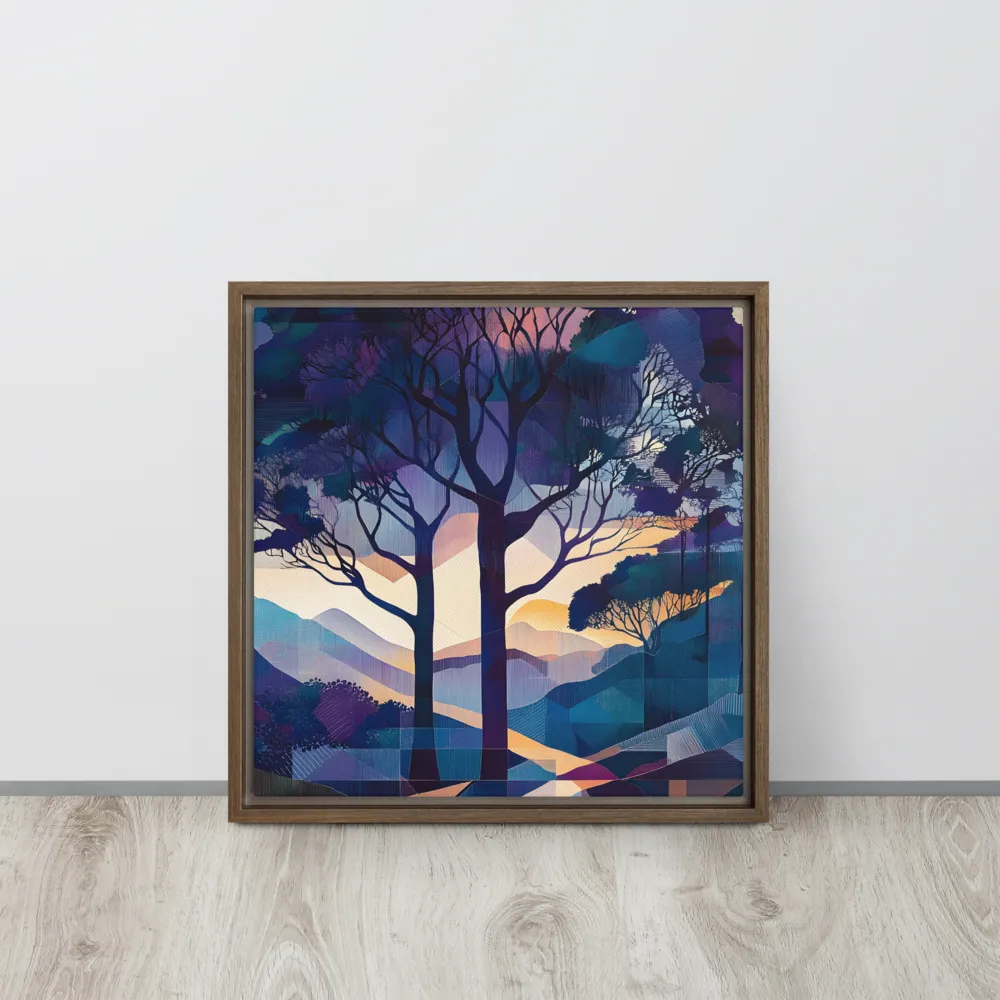 Tranquil Geometry: A Journey Through Color | Canvas with Brown Frame | 16″×16″