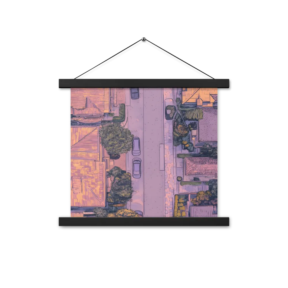 Aerial Serenity: Suburban Oasis | Poster With Black Wood Hanger | 14″×14″
