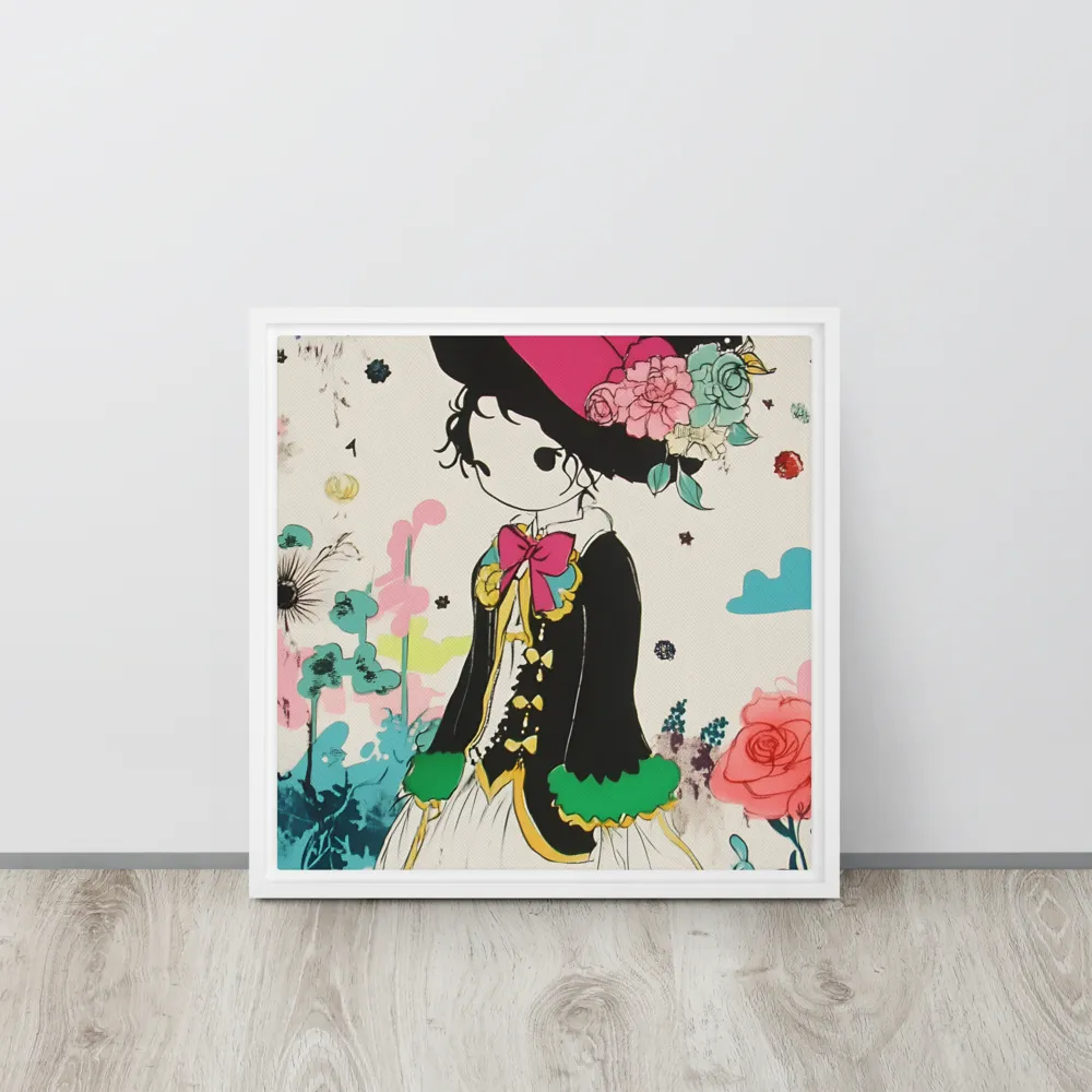 Whimsical Garden Reverie | Canvas with White Frame | 16″×16″