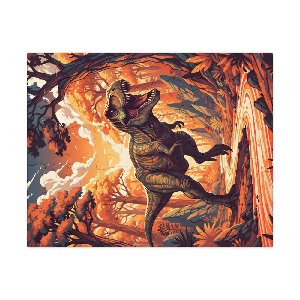 Tyrannosaurus in Amber Forest 
 Jigsaw Puzzle in Tin Box