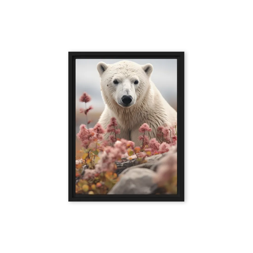 Curiosity Among Blooms: The Polar Bear | Canvas with Black Frame | 9″×12″