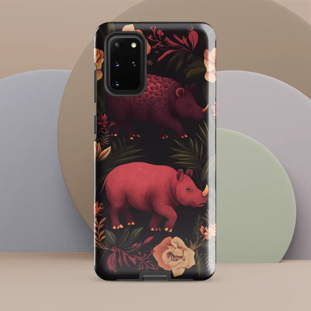 Rhinos in Floral Embrace