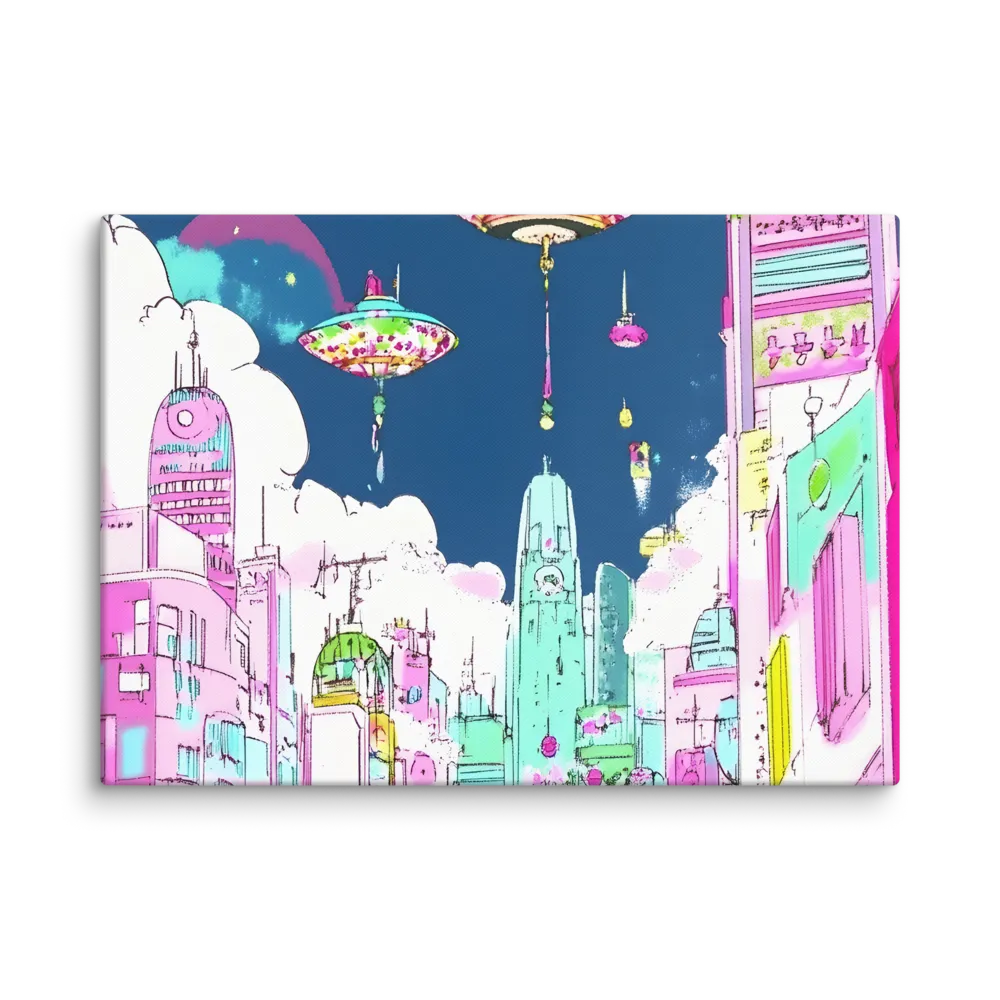 Futuristic Cityscape with Floating Structures | Canvas | 20″×28″